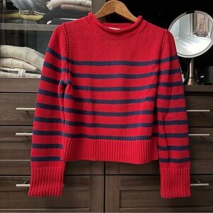 J. Crew Red and Navy Striped Rollneck Cropped Sweater, 100% Cotton, Size S